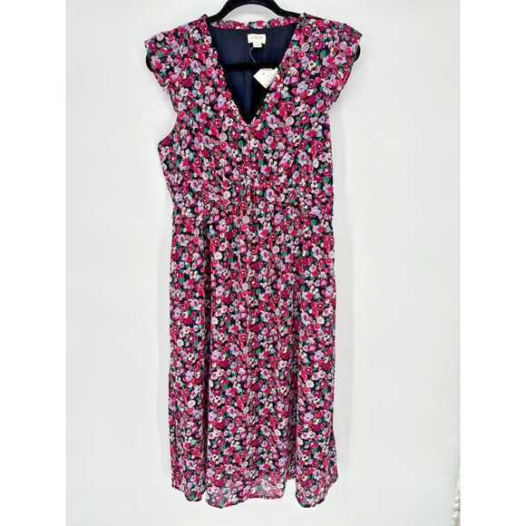 J.Crew Midi Dress 6 Floral Tiered Flutter Ruffle Sleeve Cottagecore Feminine - Picture 1 of 11